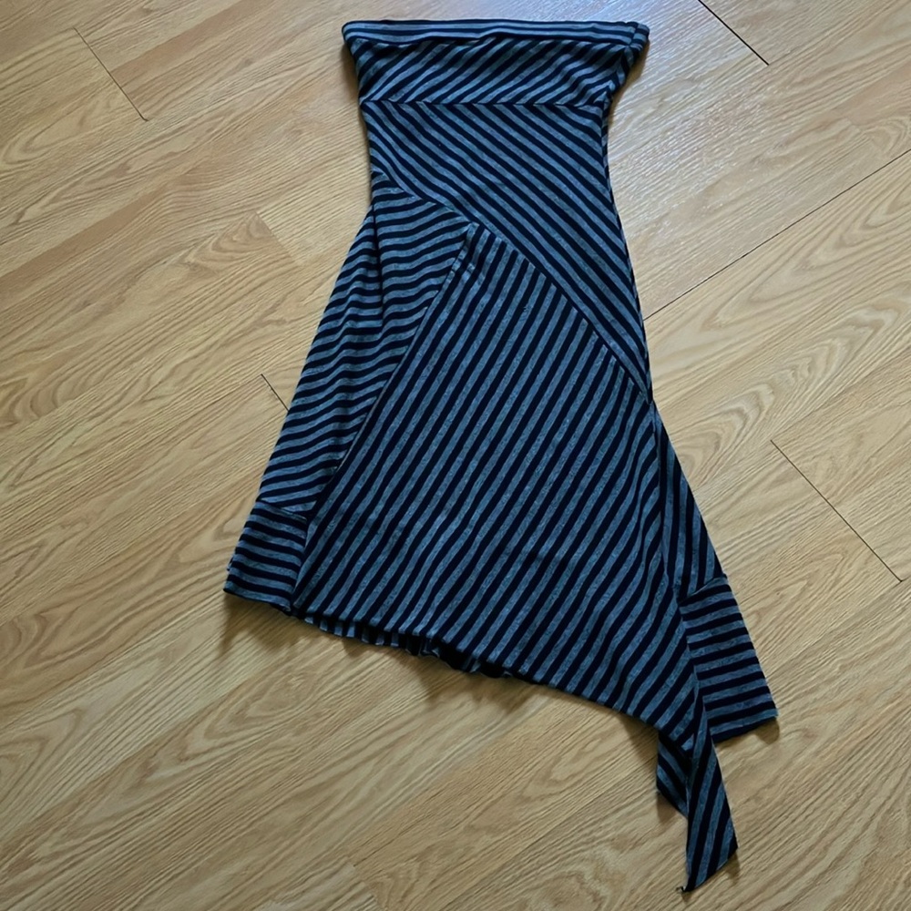 Luxe Black and Gray Striped Asymmetrical Dress
